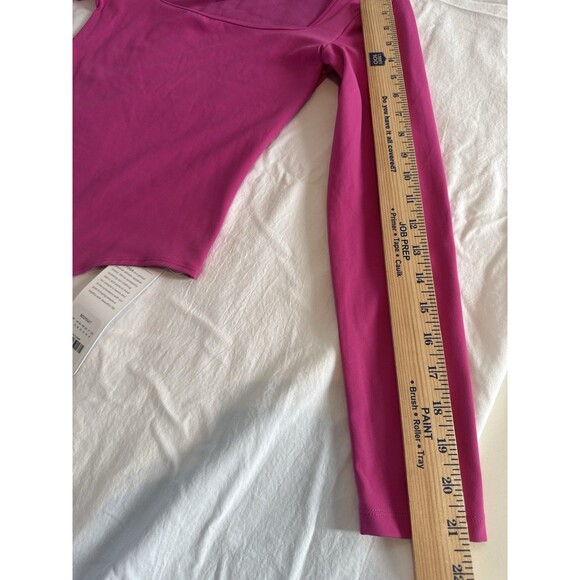 CRZ Yoga Thong Bodysuit S Pink Long Sleeve Square Neck Snap Crotch NWT - Picture 11 of 12